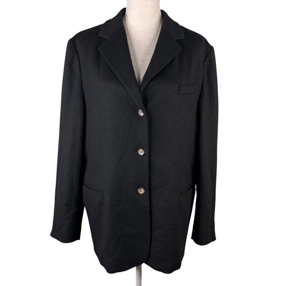 LL Bean Coat Blazer Wool Cashmere Blend 18W Black Pockets - Picture 1 of 16